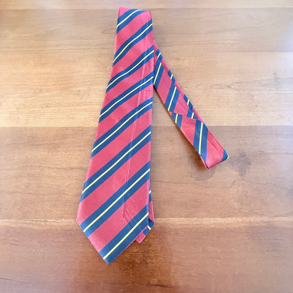 Lands' End Men's Silk Striped Collegiate Tie Red Navy Gold